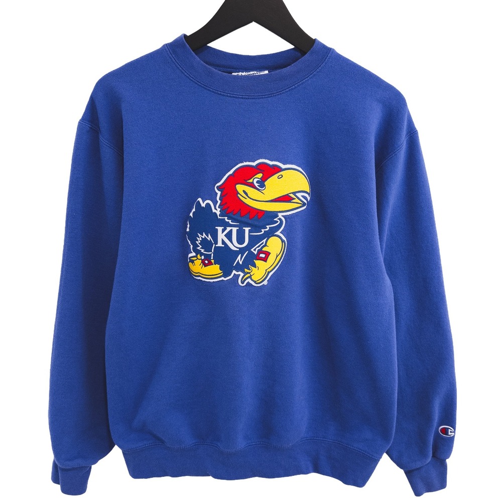 Champion Sweatshirt Unisex Medium Blue Kansas Jayhawks KU‎ Embroidered Pullover